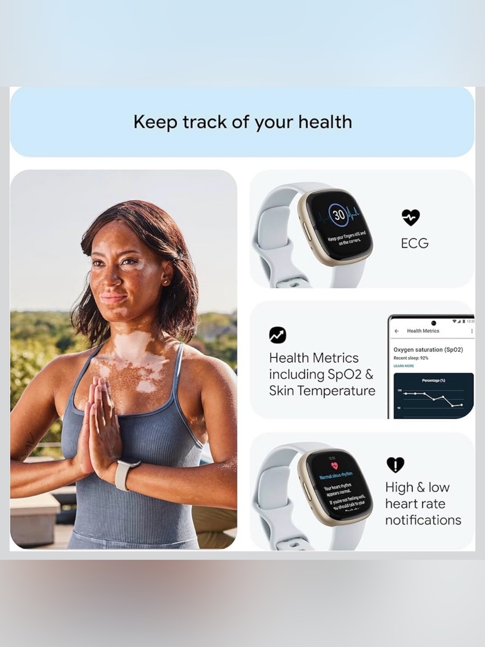 Fitbit Sense 2 Gold Case Smartwatch with 4 Bands with Box - Picture 7 of 14